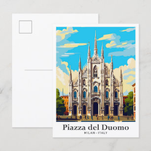 Piazza del Duomo Art Vintage Travel Illustration Postcard
