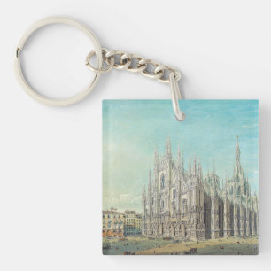 Piazza del Duomo in Milan by Carlo Bossoli Key Ring