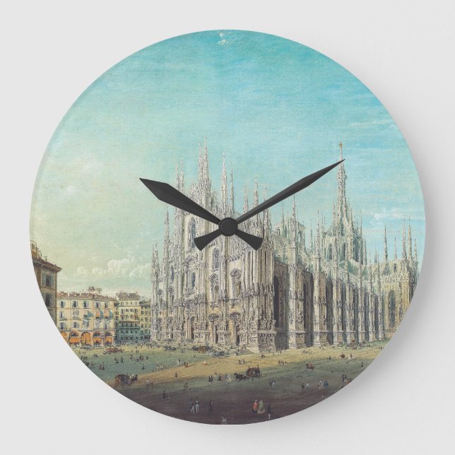 Piazza del Duomo in Milan by Carlo Bossoli   Large Clock (Front)