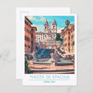 Piazza di Spagna Rome Italy Vintage Travel Postcard