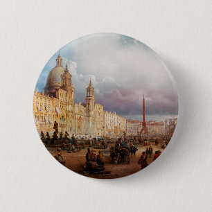 Piazza Navona Rome Market 1850s Art 6 Cm Round Badge