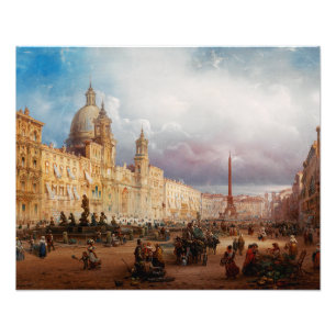 Piazza Navona Rome Market 1850s Art Photo Print