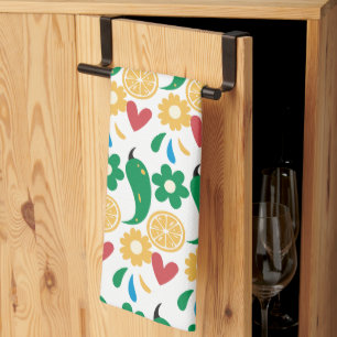 Picante Fiesta Chilli Colourful Pattern Tea Towel