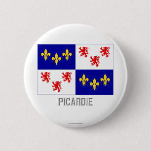 Picardie flag with name 6 cm round badge