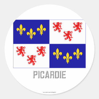 Picardie flag with name classic round sticker