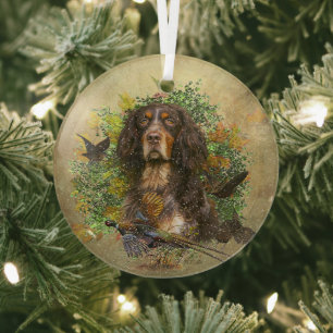 Picardy Spaniel , Hunting season   Glass Tree Decoration