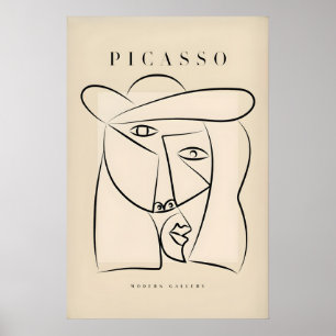Picasso Abstract Face Hat Line Art Minimalist Poster