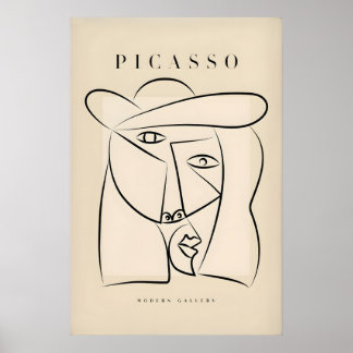 Picasso Abstract Face Hat Line Art Minimalist Poster