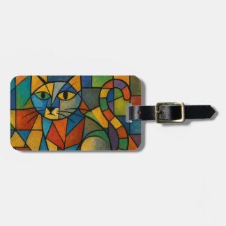 picasso cat collage luggage tag