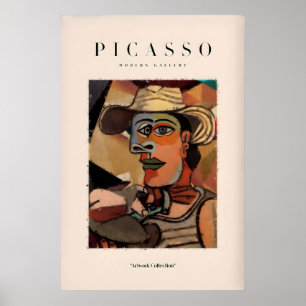 Picasso Man Straw Hat Abstract Portrait Art Print