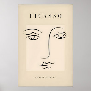 Picasso Minimalist Face Outline Line Art Simple Poster