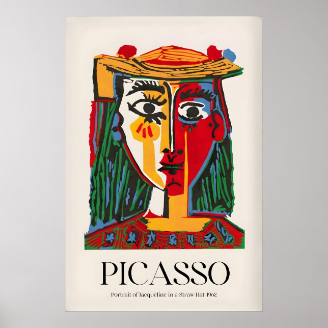 Picasso Portrait Jacqueline Straw Hat962 Colourful Poster (Front)