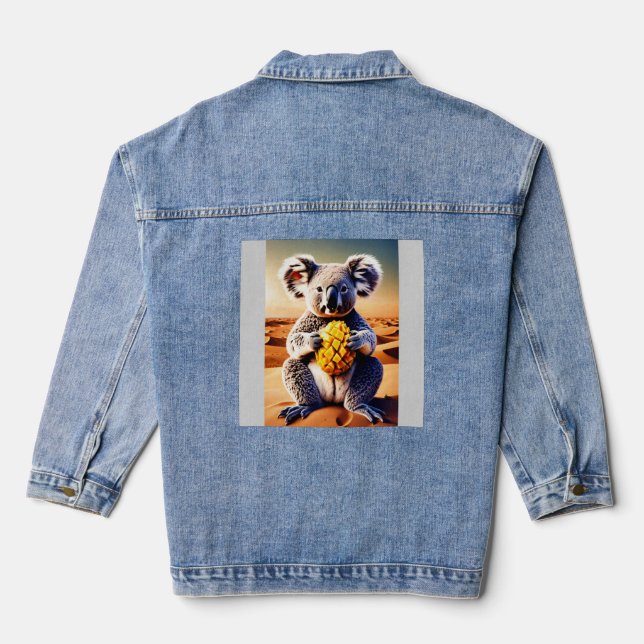 Picasso-Style Koala Eating Mango in the Sahara Denim Jacket (Back)