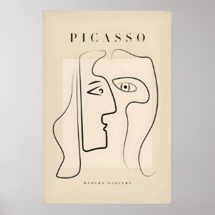 Picasso Two Faces Abstract Profiles Line Art Poster