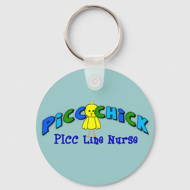 PICC Chick  "PICC LINE NURSE" BLUE Artsy Design Key Ring (Front)