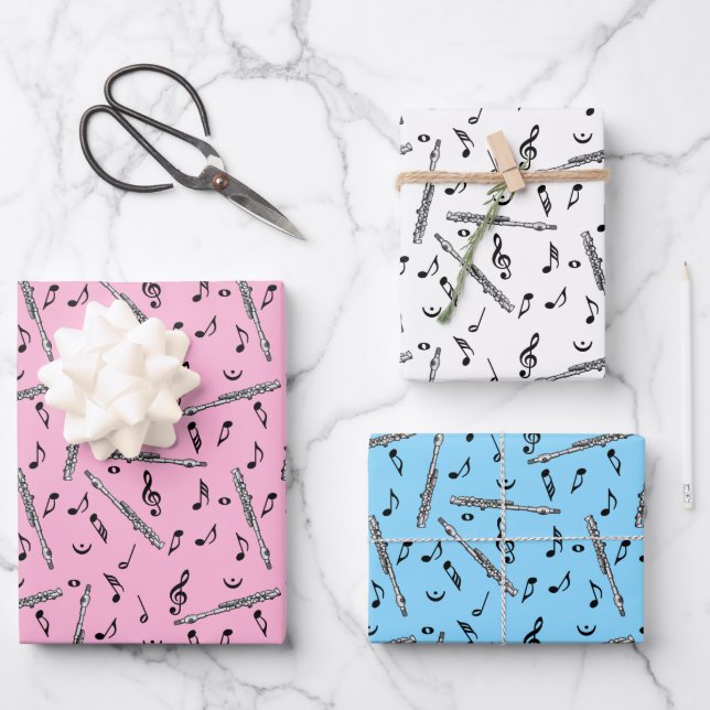Piccolo Music Note Pattern Wrapping Paper Sheet (Front)