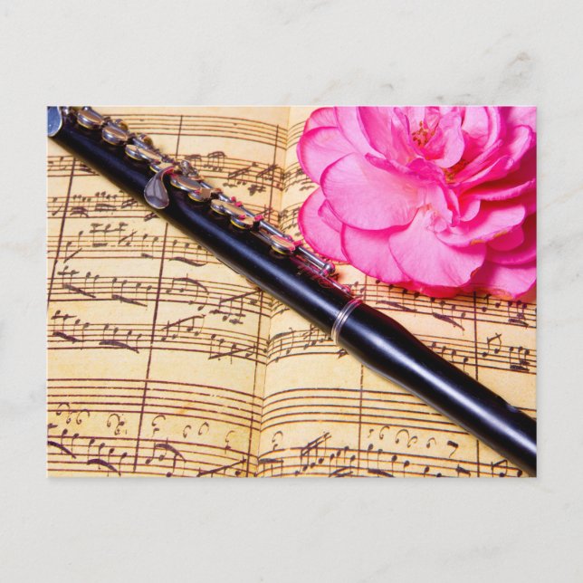 Piccolo on sheet music custom postcards (Front)