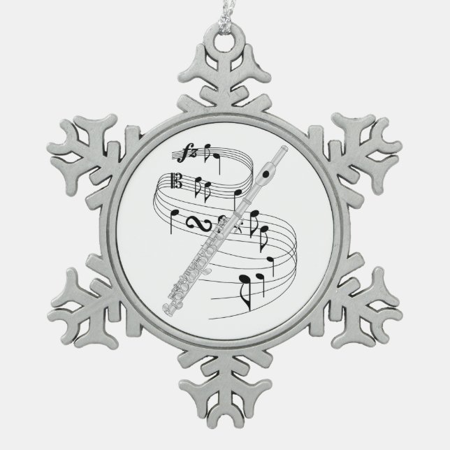 Piccolo Snowflake Pewter Christmas Ornament (Front)