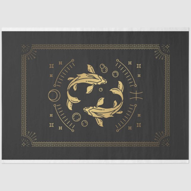 Pices Black And Gold Mystical Tarot Horoscope Tissue Paper (Front)