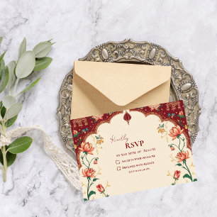 Pichwai Indian Peacock Elegant Wedding RSVP Card