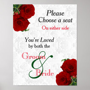 Pick a Seat - Deep Red Rose Wedding Poster