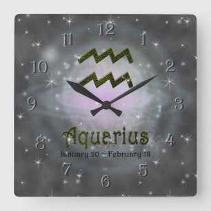 Pick Colour Aquarius Zodiac Astrological Sign Square Wall Clock