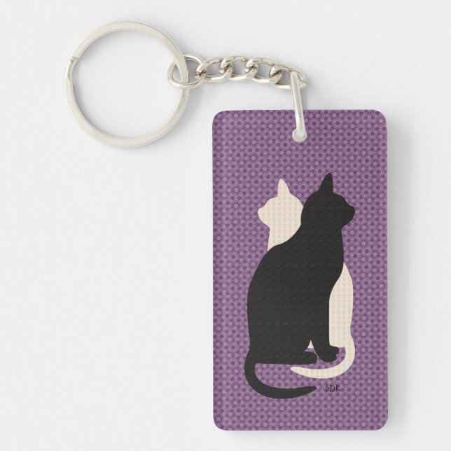 Pick Colour Black White Cat Duo Yin Yang Style Key Ring (Front)