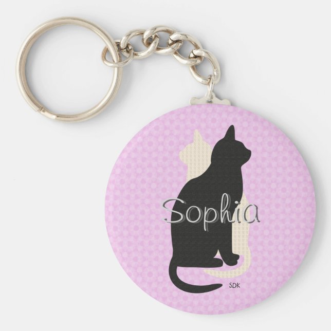 Pick Colour Black White Cat Duo Yin Yang Style Key Ring (Front)