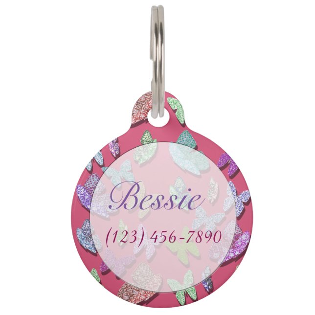 Pick Colour Butterflies Surreal & Fluttering Pet Tag (Back)