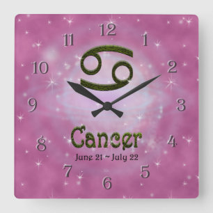 Pick Colour Cancer Zodiac Astrological Sign Square Wall Clock