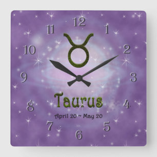 Pick Colour Taurus Zodiac Astrological Sign Square Wall Clock