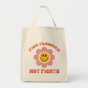 Pick Flowers Not Fights. Boho Daisy Tote Bag