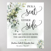 Find your seat wedding reception eucalyptus sign