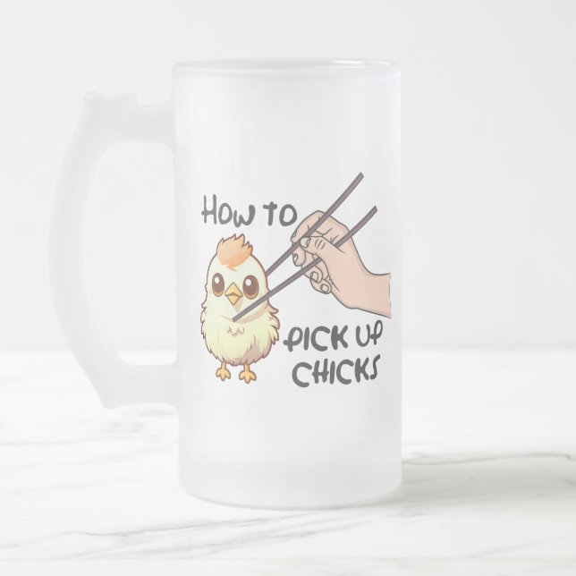 Pick up chicks  frosted glass beer mug (Left)