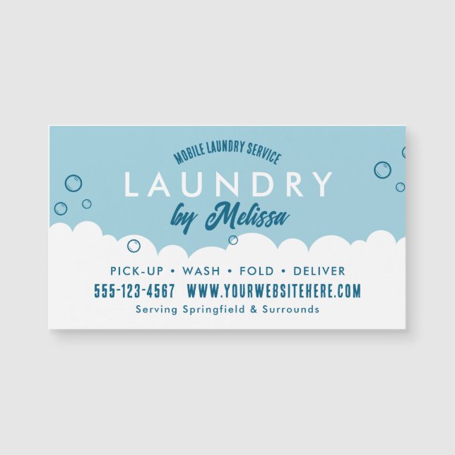 Pick-Up Laundry Service Blue & White Magnetic Card (Front)