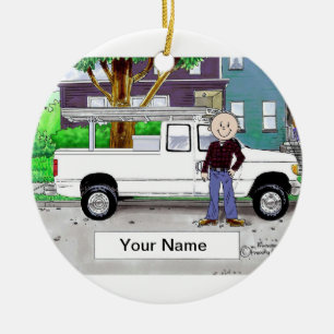 Pick Up Truck, White - Male Ceramic Tree Decoration