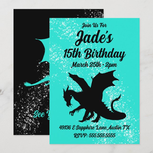 Pick Your Colour Dragon Silhouette Invitation (Front/Back)