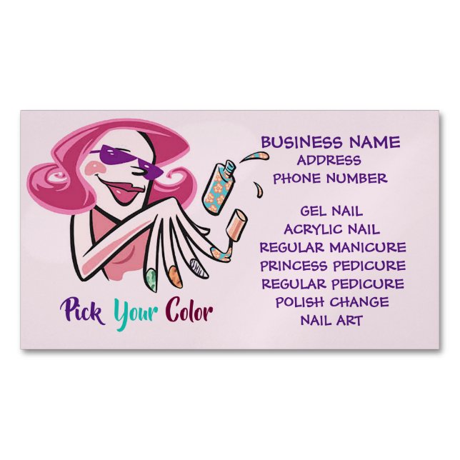 Pick Your Colour Nail Salon Business Card Magnet (Front)