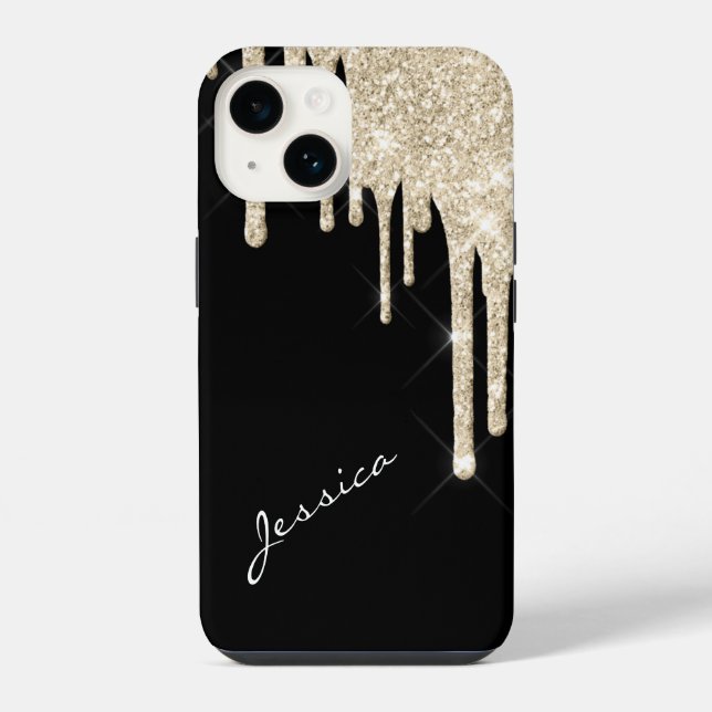 Pick Your Colour Star Sparkle Silver Glitter Drips iPhone Case (Back)