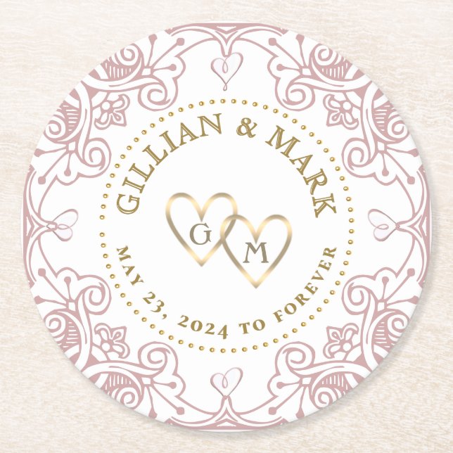 Pick Your Colour Wedding Coaster Gold Hearts  (Front)