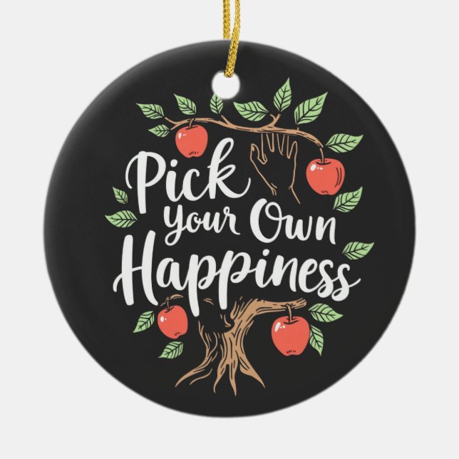 Pick Your Own Happiness Apple Picking Season Fall Ceramic Tree Decoration (Front)