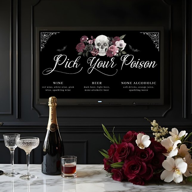 Pick Your Poison Floral Scull Gothic Wedding Menu Poster (Pick Your Poison Floral Scull Gothic Wedding Menu Poster)