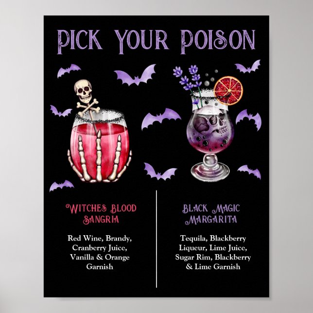 Pick Your Poison Halloween 2 Cocktail Menu  Poster (Front)