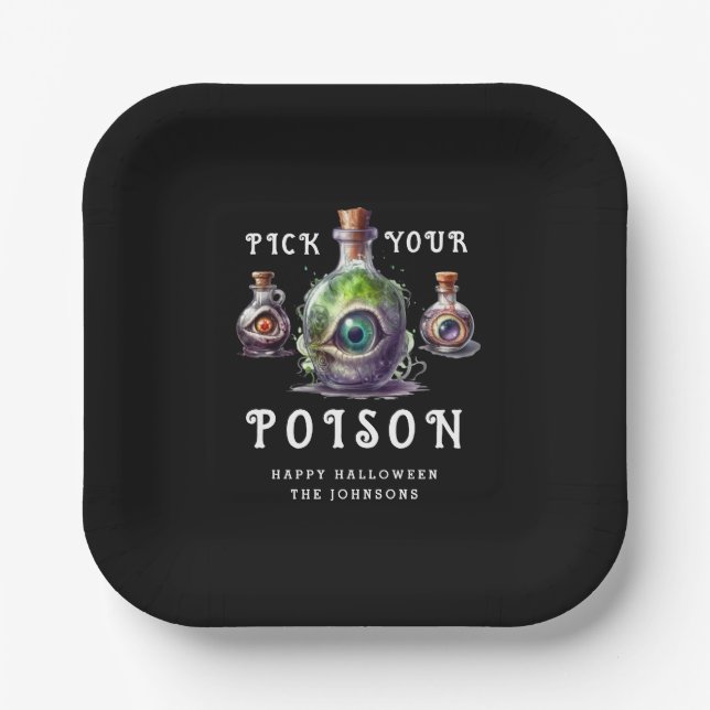 Pick Your Poison Halloween Cocktail Party Paper Plate (Front)