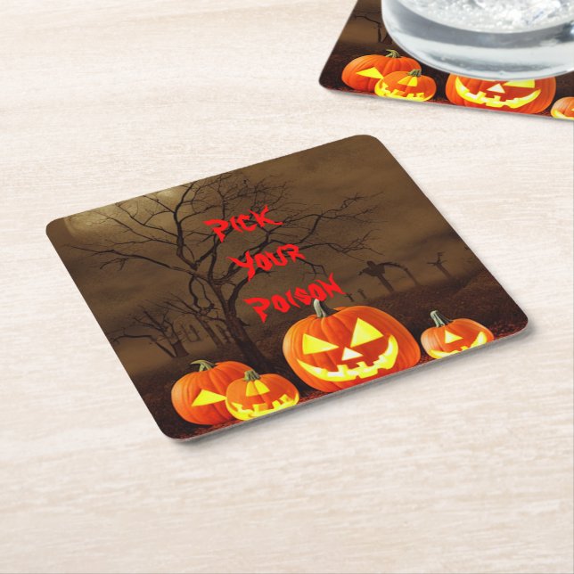 Pick Your Poison Halloween Creepy Graveyard Square Square Paper Coaster (Angled)