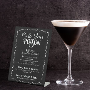 Pick Your Poison RIP 20s Bar Drink List Pedestal Sign