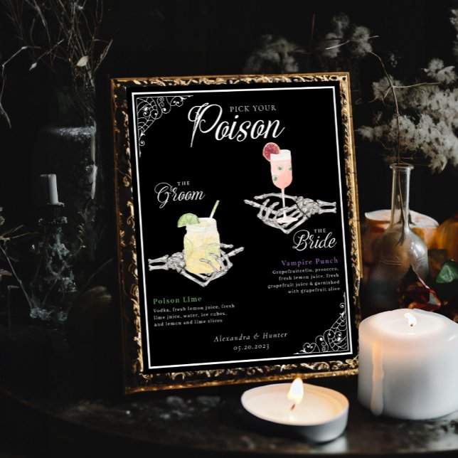 Pick Your Poison Skeleton Bride & Groom Cocktails Poster (Pick Your Poison Skeleton Bride & Groom Cocktails Poste)