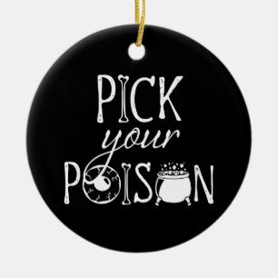 Pick Your Poison Witch Cauldron Halloween Black Ceramic Tree Decoration