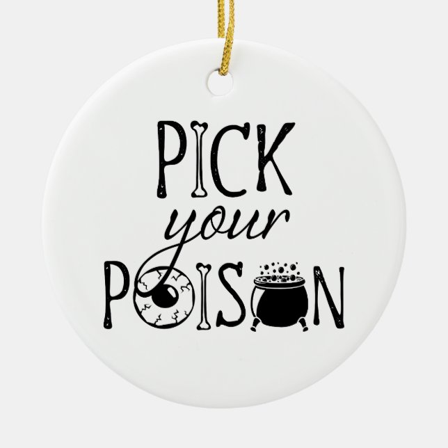 Pick Your Poison Witch Cauldron Halloween Ceramic Tree Decoration (Front)