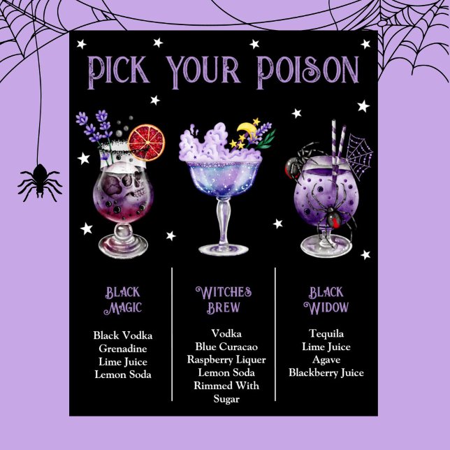 Pick Your Poison Witchy Halloween 3 Cocktail Menu  Poster (Pick Your Poison Witchy Halloween 3 Cocktail Menu Poster)